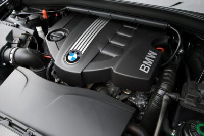 BMW N47 diesel engine rebuild process showing timing chain components